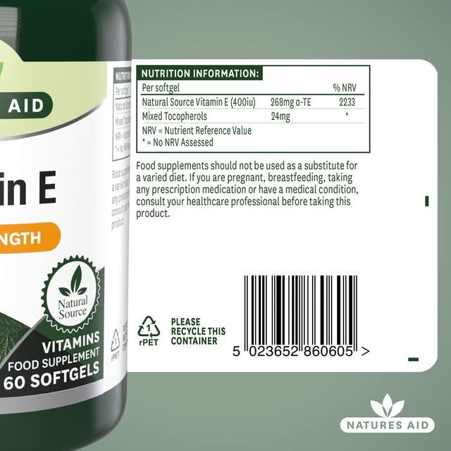 Natures Aid Vitamin E Supplement Soft Gels 400iu 60 per pack
