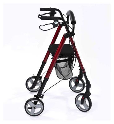 NRS Healthcare Lightweight Four Wheeled Rollator with Seat - Red