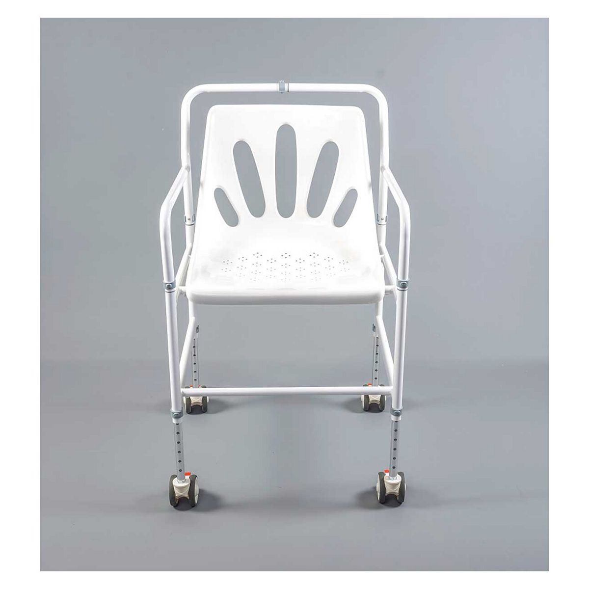 NRS Healthcare NUVO Height Adjustable Mobile Stainless Steel Shower Chair White
