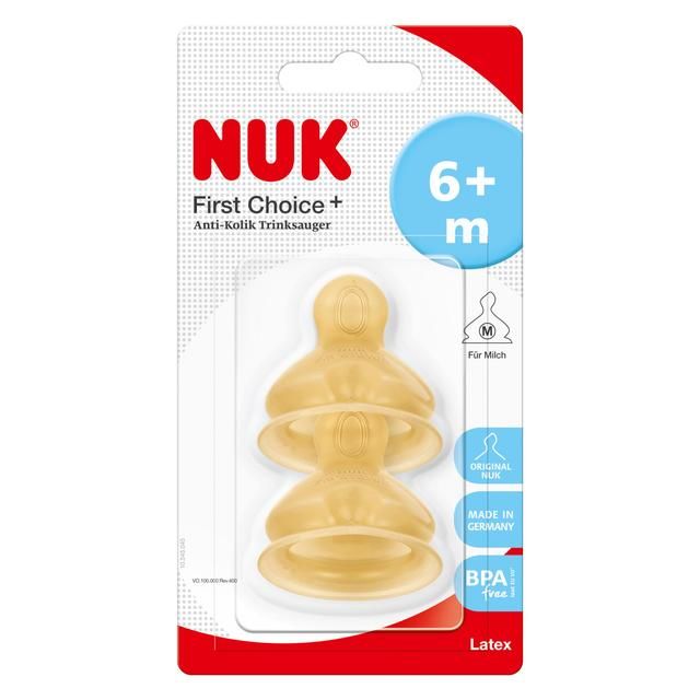 NUK First Choice+ Bottle Teat 6-18 Months Latex with Medium Feed Hole 2 2 per pack