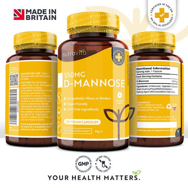 Nutravita D-Mannose 550mg High Strength - 120 Vegan Capsules