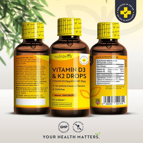 Nutravita Vitamin D3 & K2 Drops - 2000 Vegetarian Drops