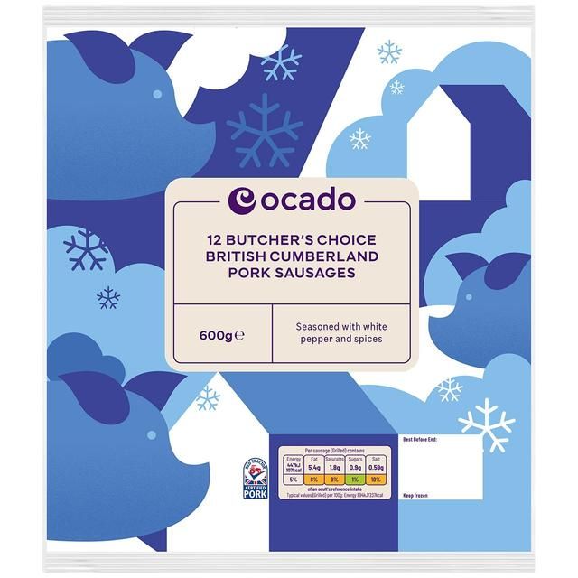 Ocado 12 Butcher's Choice British Cumberland Pork Sausages 600g