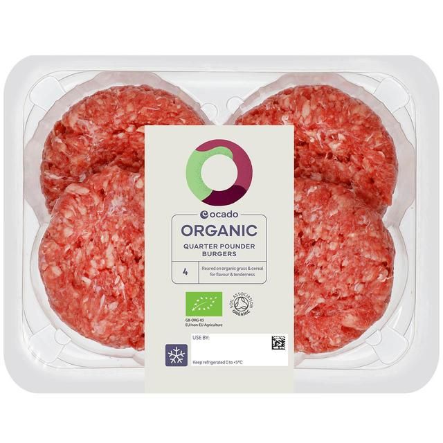 Ocado Organic 4 Quarter Pounder Burgers 454g