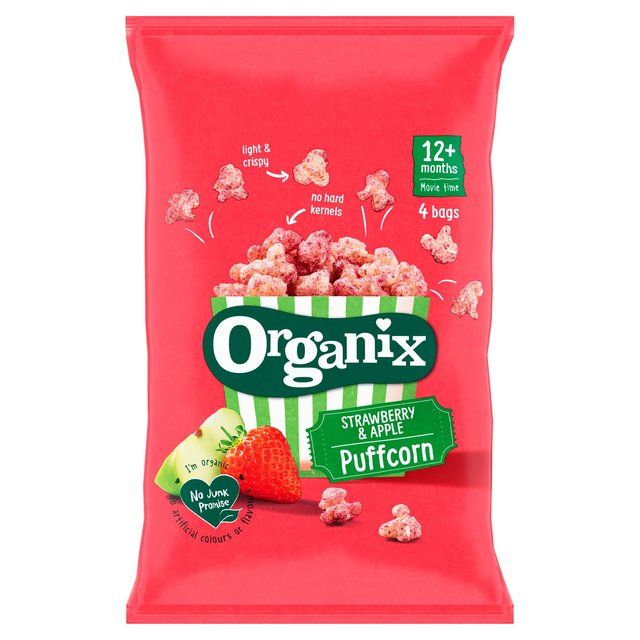 Organix Strawberry & Apple Puffcorn 12 months toddler snack 4 x 10g