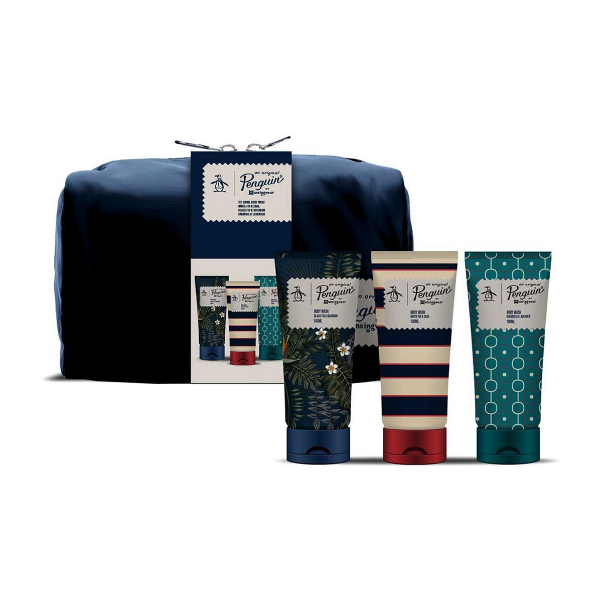 Original Penguin Wash Bag Set with 3 x 100ml Body Washes