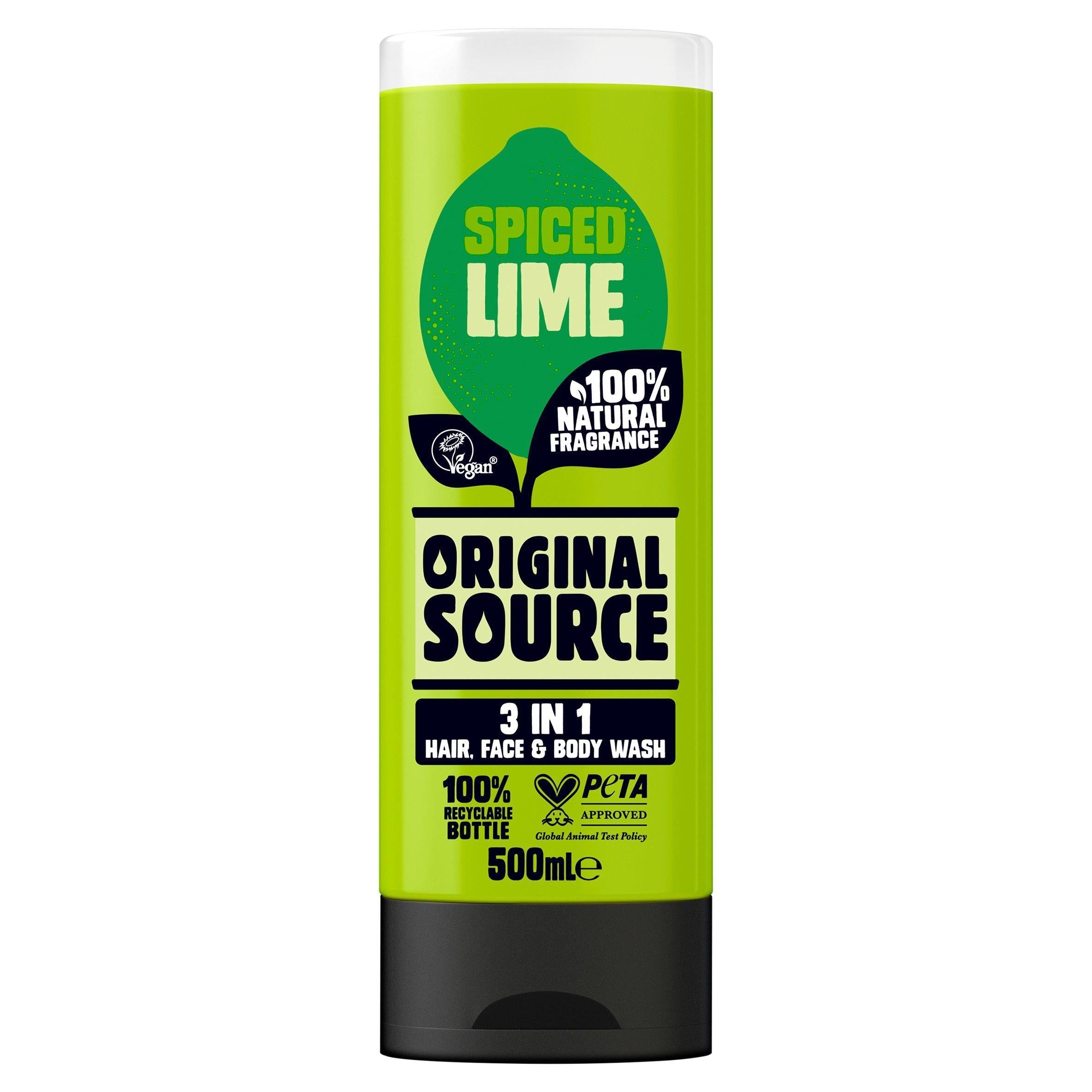 Original Source Spiced Lime 3 In 1 Hair Face & Body Wash 500ml