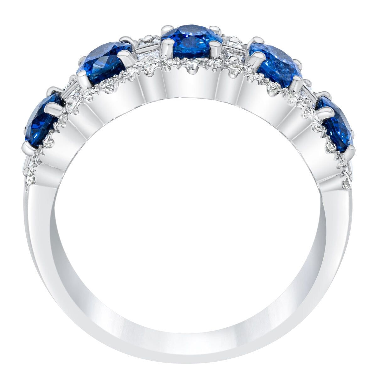 Oval Cut Blue Sapphire & 0.60ctw Diamond Ring, 14ct White Gold