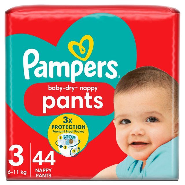 Pampers Baby-Dry Nappy Pants Size 3 (6-11kg) Essential Pack 44 per pack