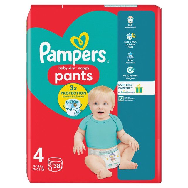 Pampers Baby-Dry Nappy Pants Size 4 (9-15kg) Essential Pack 38 per pack