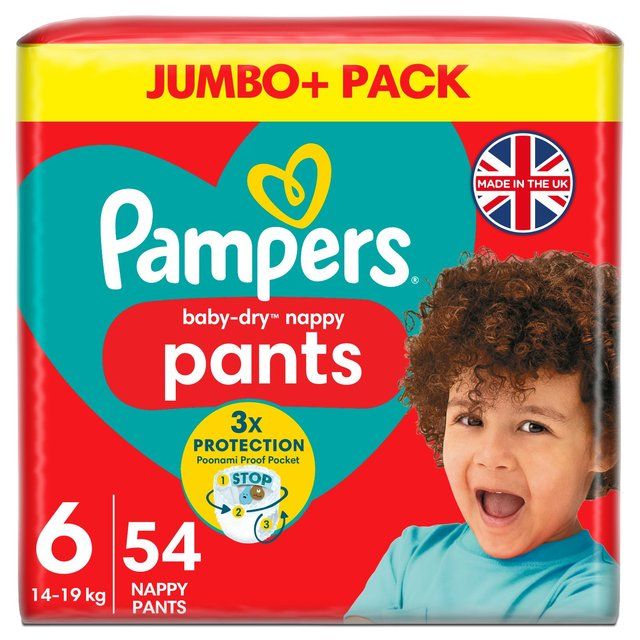 Pampers Baby-Dry Nappy Pants Size 6 15kg+ Jumbo Pack 54 per pack