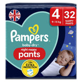 Pampers Baby-Dry Night Nappy Pants Size 4, 32 Night Nappies, 9kg-15kg, Essential Pack