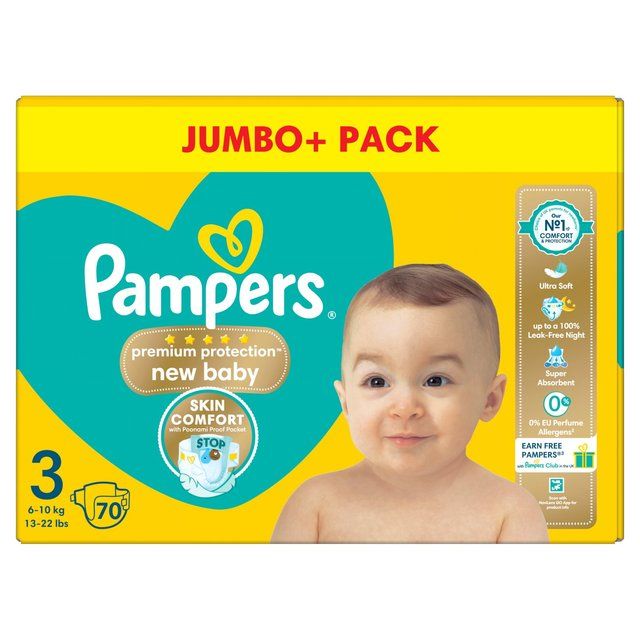 Pampers New Baby Nappies Size 3 (6-10kg) Jumbo+ Pack 70 per pack