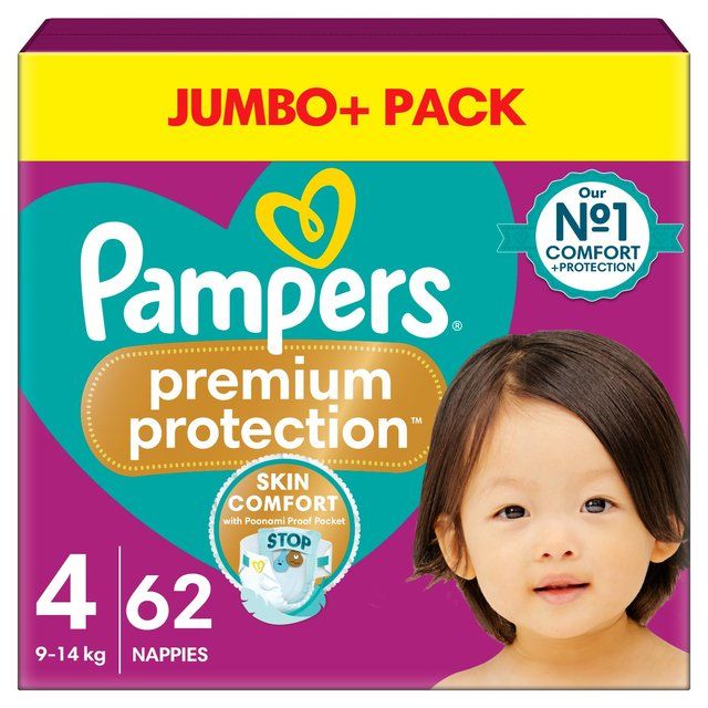 Pampers Premium Protection Nappies Size 4 (9-14kg) Jumbo+ Pack 62 per pack