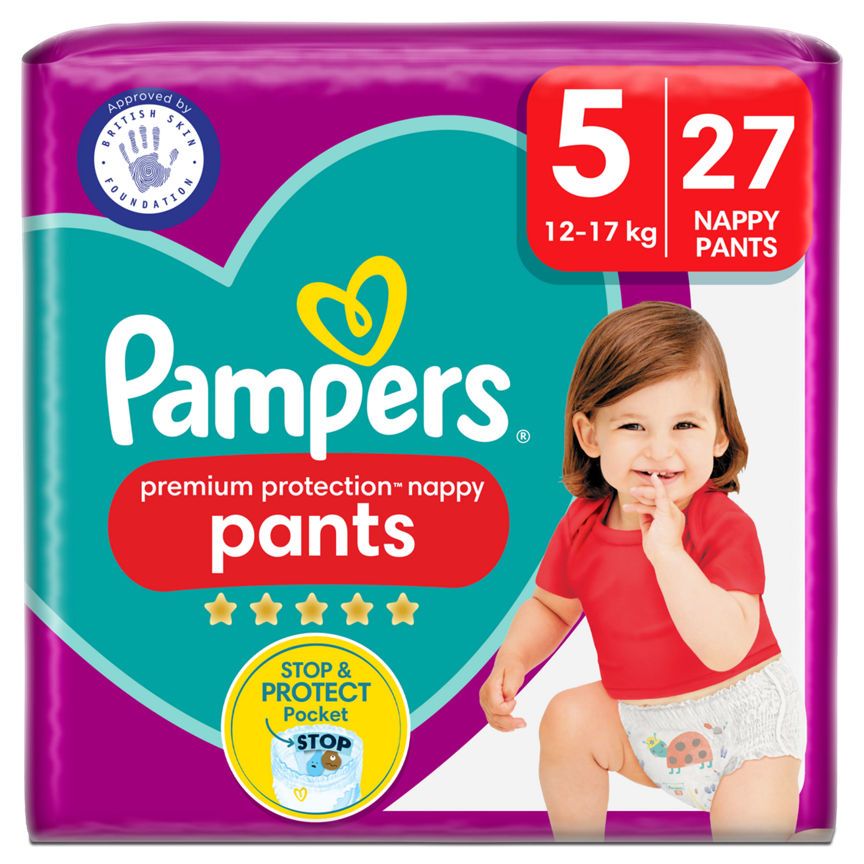 Pampers Premium Protection Nappy Pants Size 5, 27 Nappies, Essential Pack