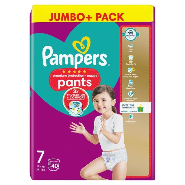 Pampers Premium Protection Nappy Pants Size 7 Jumbo Pack 40 per pack