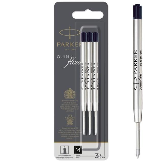 Parker Ballpoint Pen Black Refills Medium Point 3 per pack