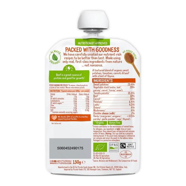Piccolo Organic Sweet Potato & Beef Meatball Pouch 7 mths+ 130g
