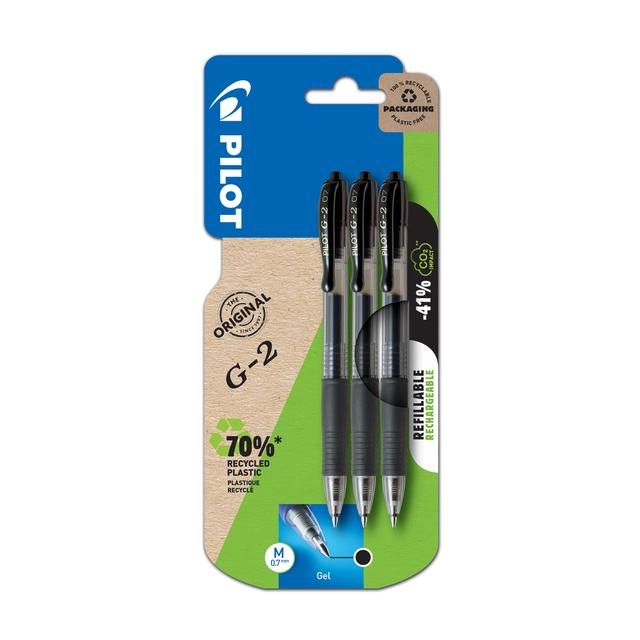 Pilot G2 07 Gel Ink Rollerball Pen - Medium - Black 3 per pack