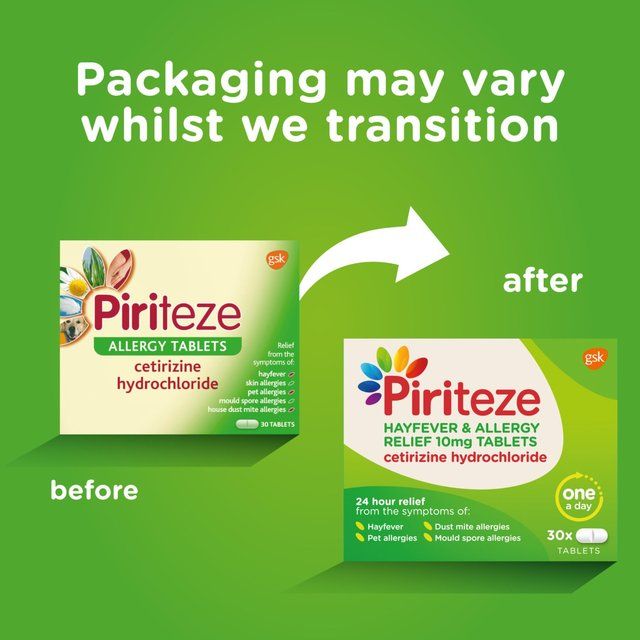 Piriteze Hayfever & Allergy Relief Antihistamine Cetirizine Tablets 30 per pack