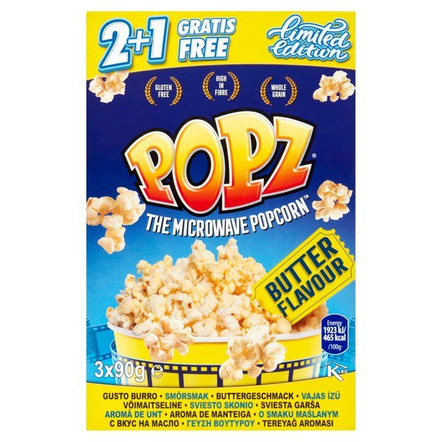 Popz Microwave Butter Popcorn 3 x 90g