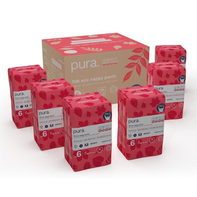 Pura Eco Nappy Pants Size 6 (14Kg+) Mega Pack 6 x 18 per pack