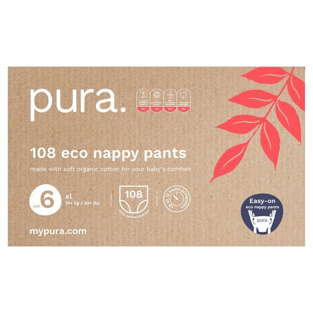 Pura Eco Nappy Pants Size 6 (14Kg+) Mega Pack 6 x 18 per pack