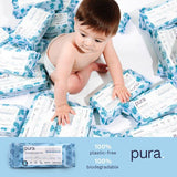 Pura Flushable Baby Wipes, 10 x 70 pack, (700 Wipes)