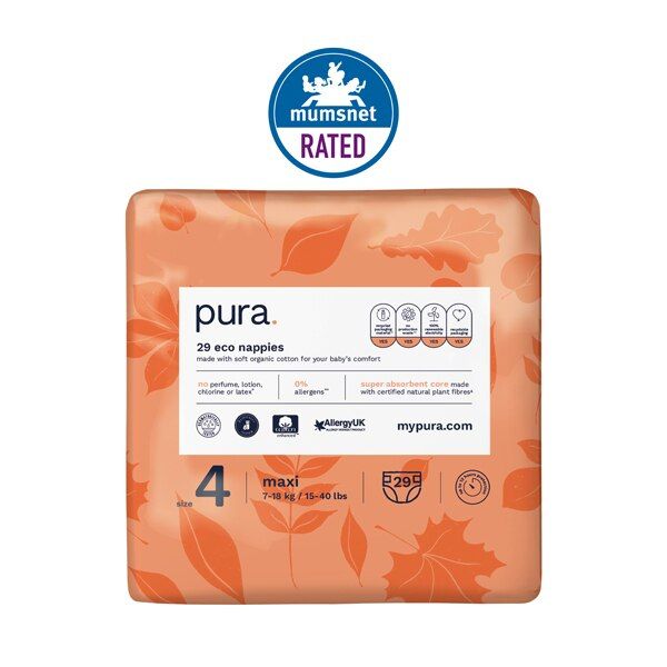 Pura Premium Eco Baby Nappies, Size 4 (7-18kg) 29 Nappies