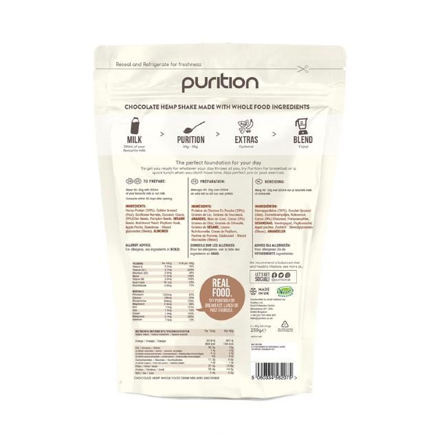 Purition Cocoa Vegan Wholefood Nutrition Powder 250g