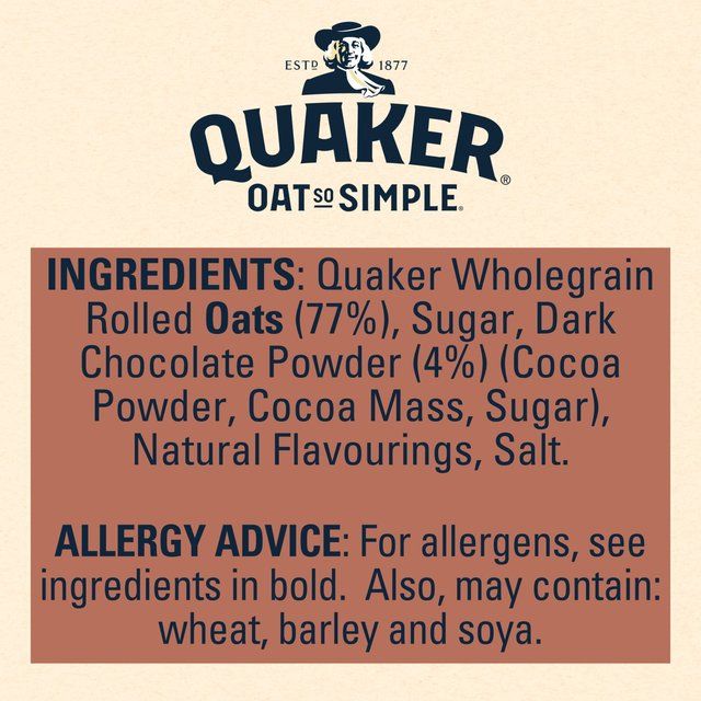 Quaker Oat So Simple Velvety Chocolate Porridge Cereal Sachets 10 per pack
