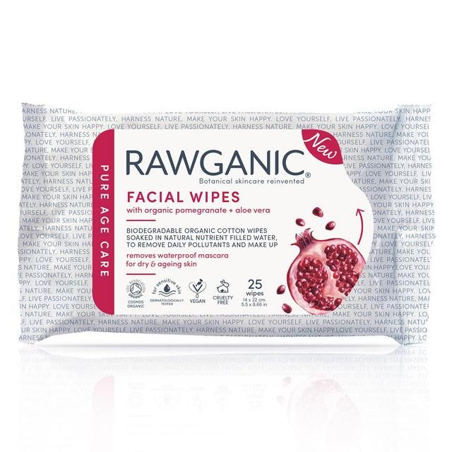 Rawganic Organic Cotton Anti-Aging Facial Cleansing Wipes 25 per pack
