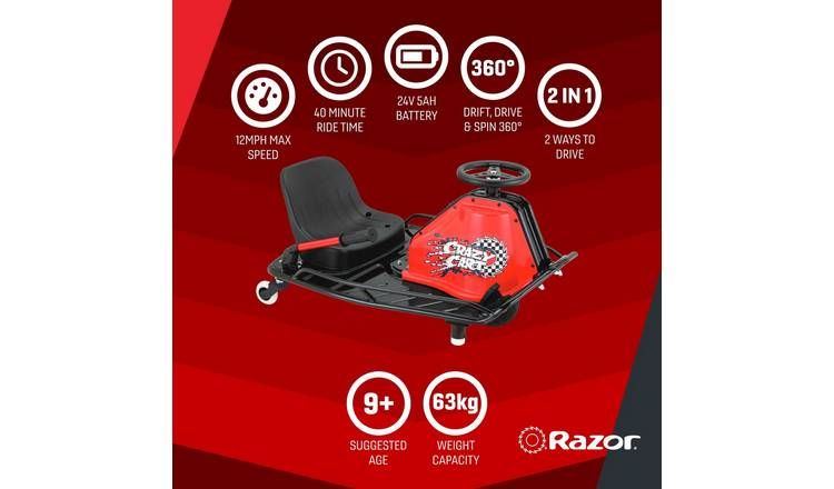 Razor Crazy Cart Electric Go Kart Ride On - Red & Black