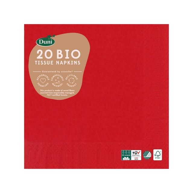 Red Compostable 3 Ply Paper Napkins 20 per pack