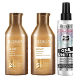 REDKEN All Soft Shampoo, Conditioner and One United Leave In Conditioner Bundle for Dry Hair