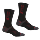 Regatta Adult Wool Hiking Boot Socks (Pack of 2) (6-8) Black/Dark Red / 1EA