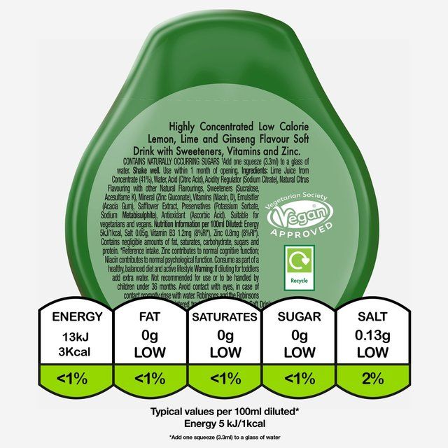 Robinsons Mini Focus Lemon Lime & Ginseng No Added Sugar Squash 66ml