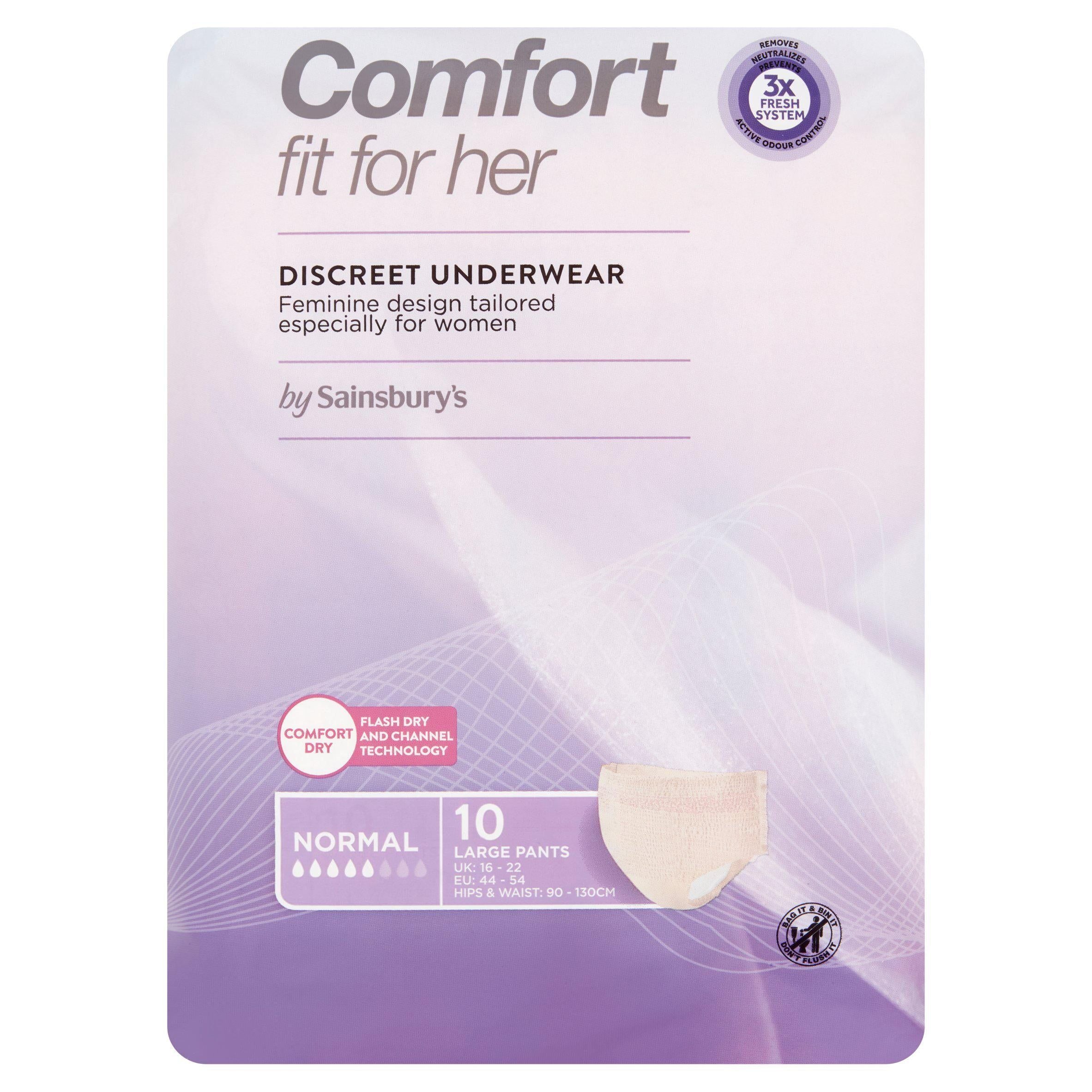 Sainsbury's Comfort Fit for Her 10 Discreet Underwear Pants Normal Large x10