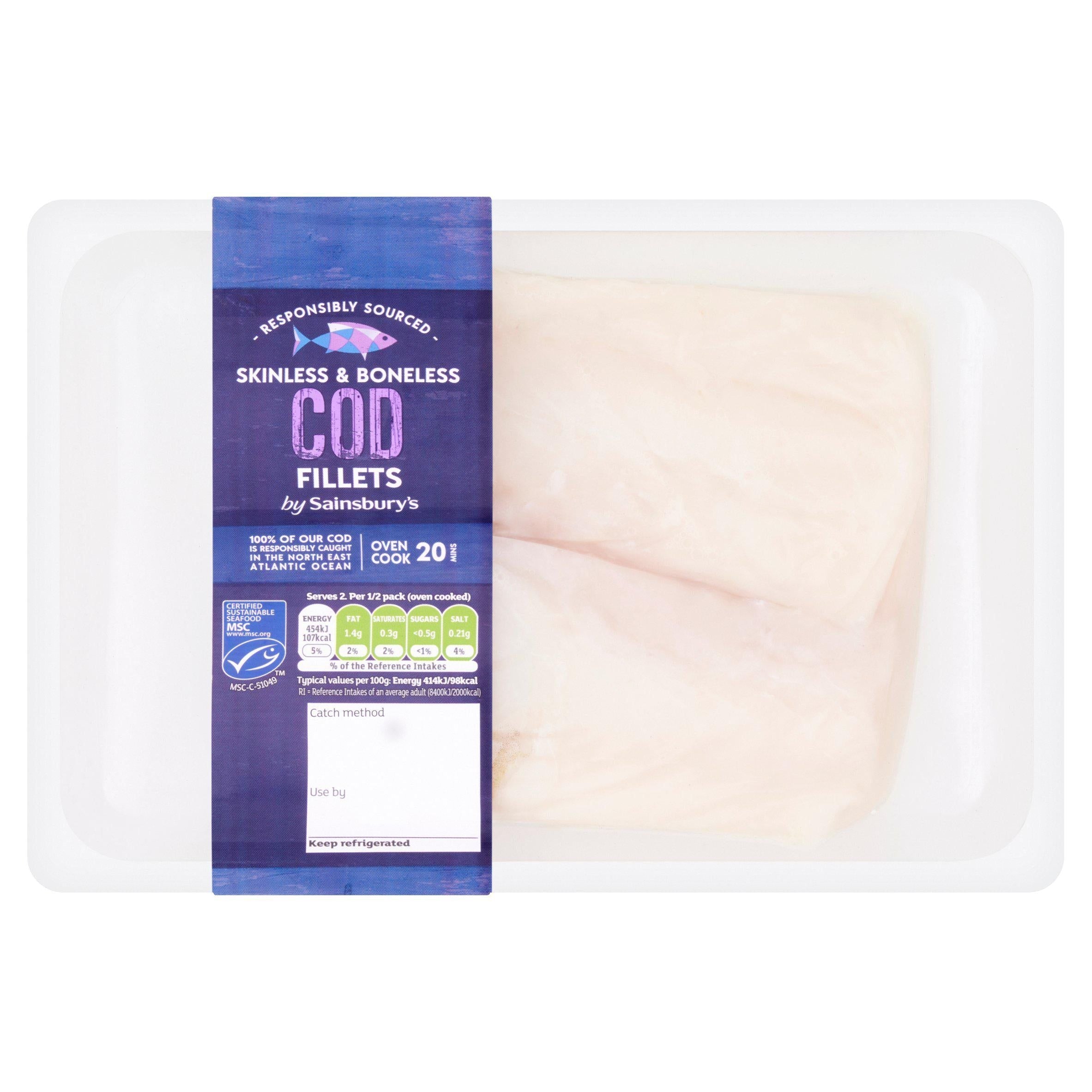Sainsbury's MSC Cod Fillets Boneless & Skinless 250g