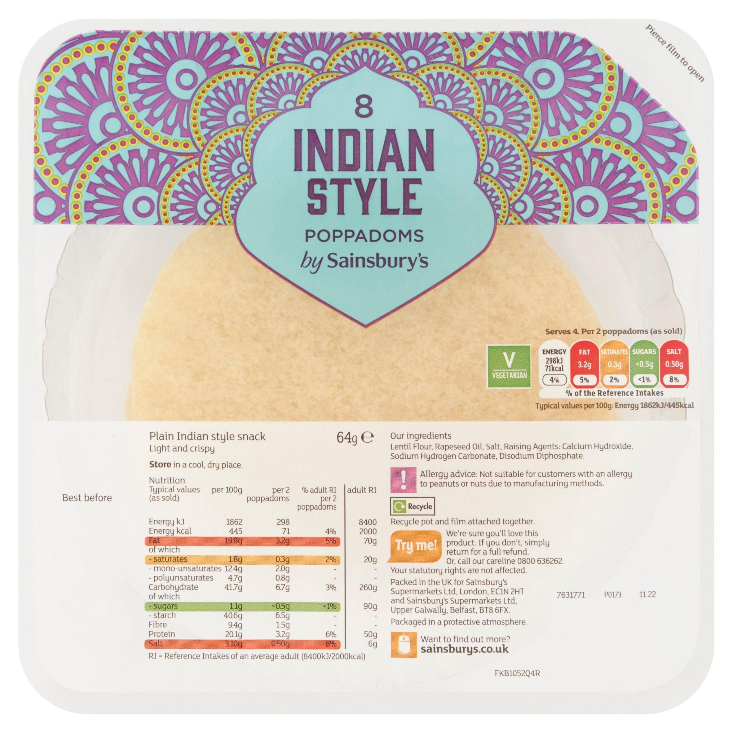 Sainsbury's Poppadoms Plain 64g