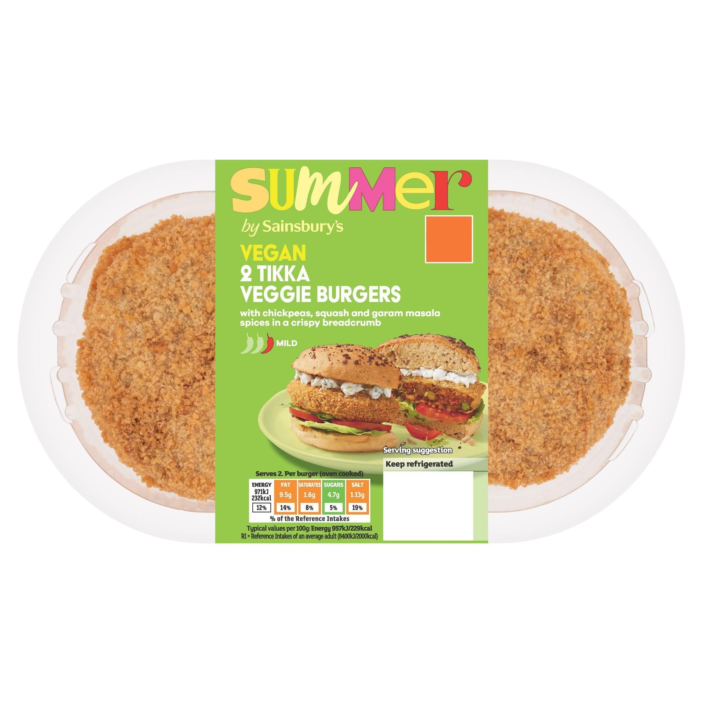 Sainsbury's Summer Vegan Tikka Veggie Burgers x2 216g