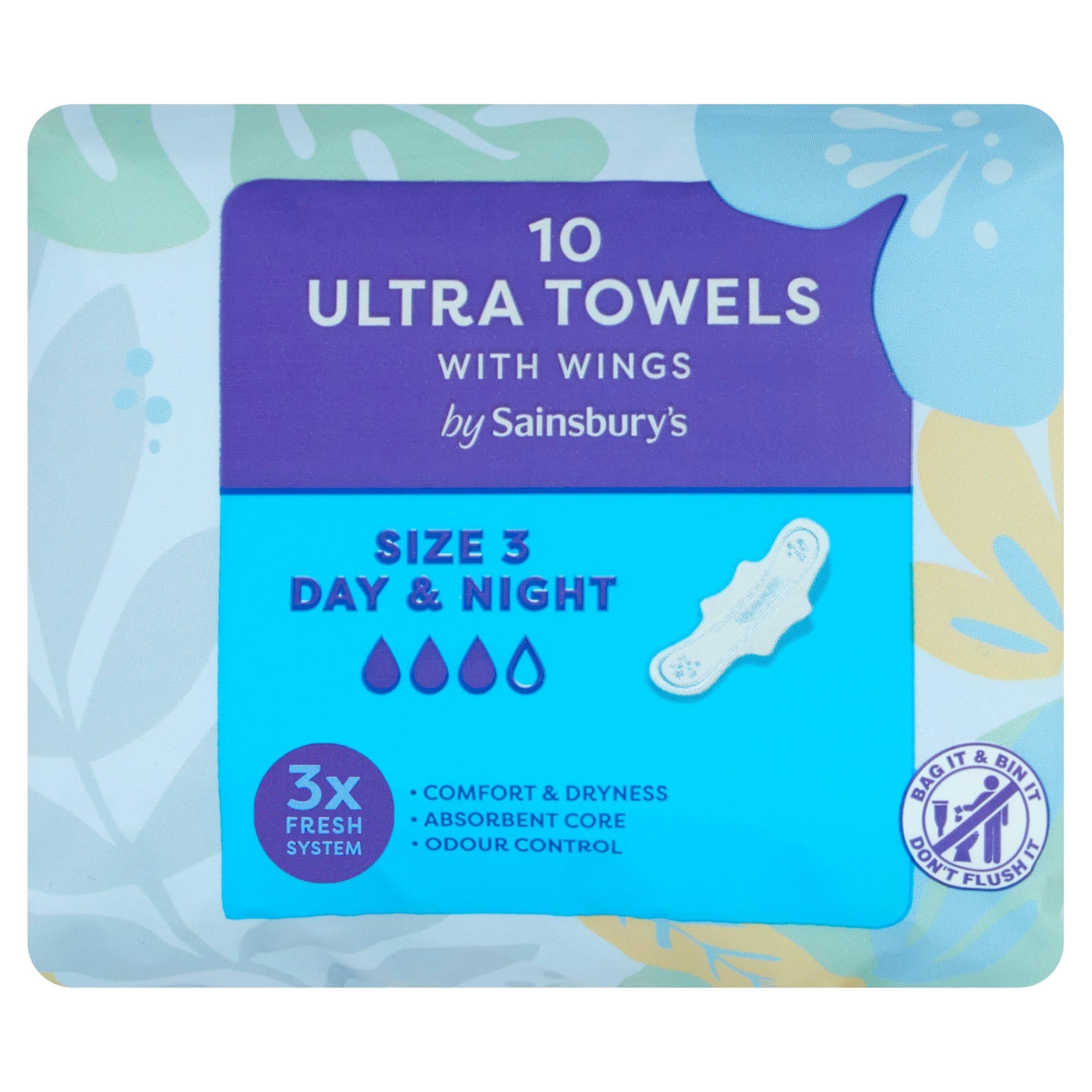 Sainsbury's Ultra Towels with Wings Day & Night Size 3, x10
