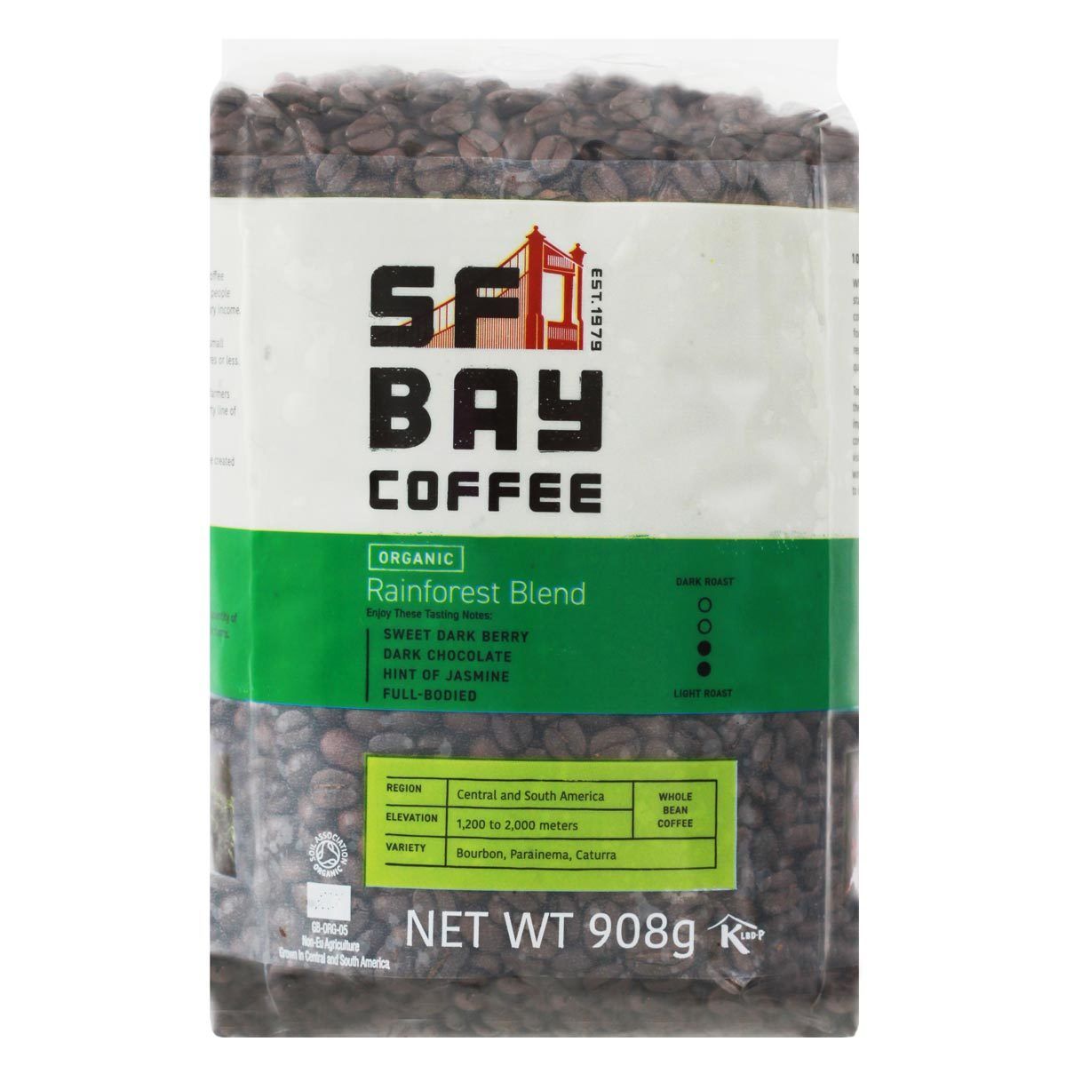San Francisco Bay Organic Rainforest Blend Whole Bean Coffee, 908g