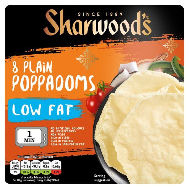 Sharwood's Low Fat Plain Poppadoms 8 per pack