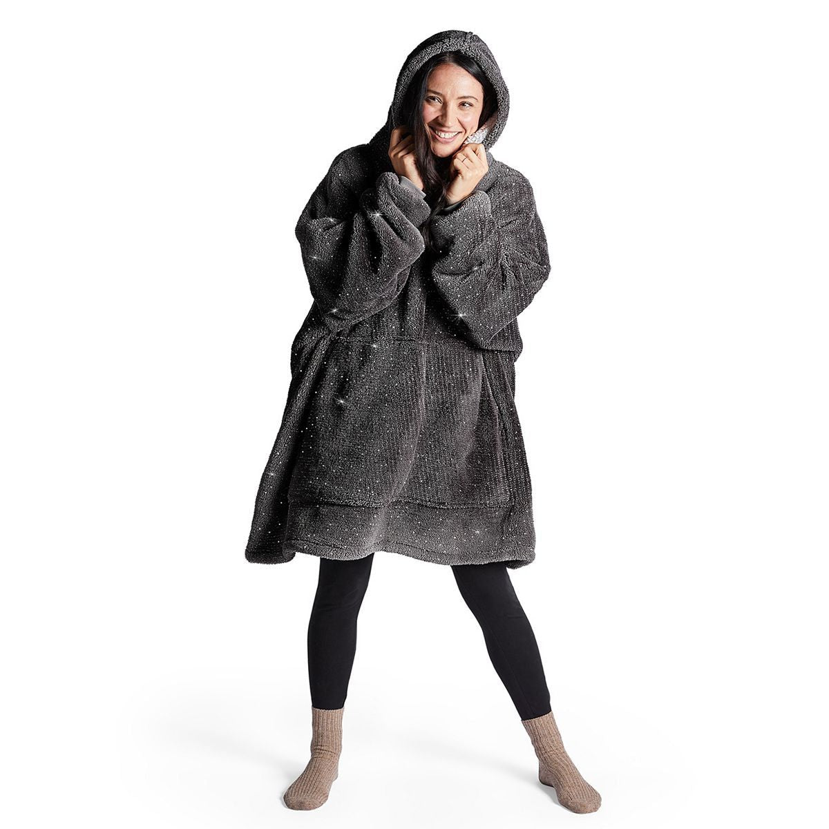 Silentnight Snugsie Oversized Hoody Charocal Glitter