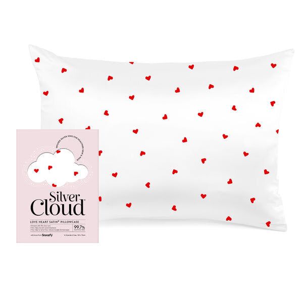 Silver Cloud Heart Print Satin Pillowcase With Silver Ions