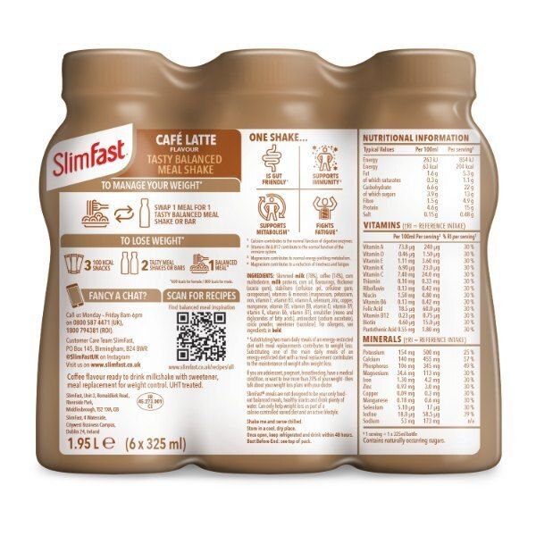 SlimFast Protein Cafe Latte Flavour Shakes 6x325ml