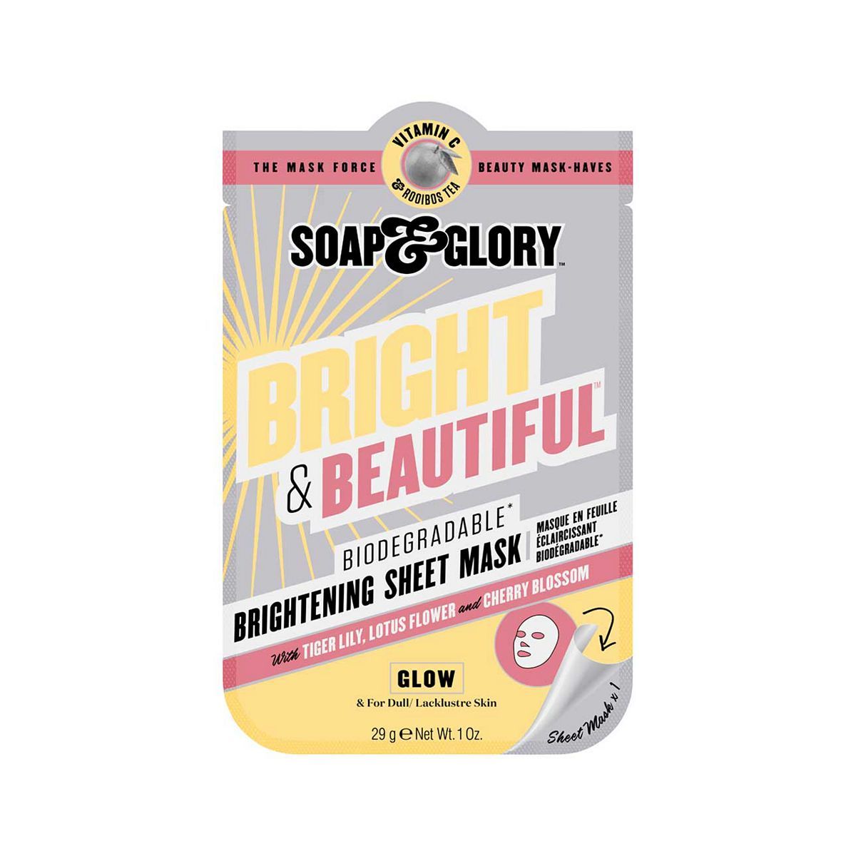 Soap & Glory Bright + Beautiful Biodegradable Brightening Sheet Mask