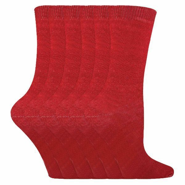 Sock Snob 6 Pk Childrens Solid Colour Cotton Socks 12-3 UK Red / 6EA