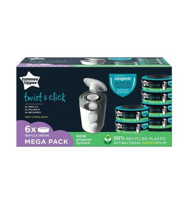 Tommee Tippee Twist & Click Nappy Bin Refill Cassettes, Sustainably Sourced Antibacterial GREENFILM, Pack of 6 Toys & Kid's Zone Boots
